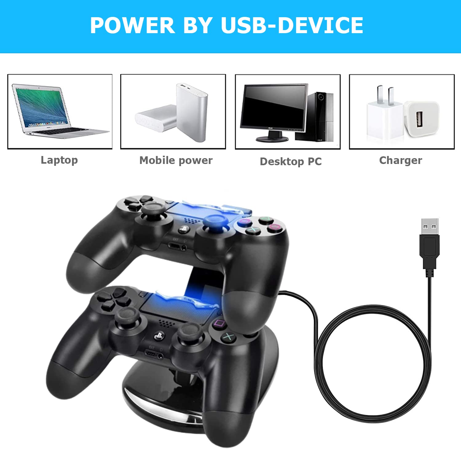 PS4 Controller Charger, Megadream Playstation 4 Charging Station for Sony PS4 / PS4 Pro / PS4 Slim DualShock 4 Controller, Dual USB Fast Charging Station Stand with LED Indicator Light