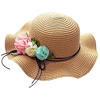 Toddler Baby Girls Straw Sun Hat with Flowers Sunhat for Age 2-4 Years