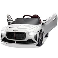 Kids Ride On Car, Licensed Bentley Bacalar 12V Electric Vehicles w/Parent Remote Control, Scissor Door, Suspension, 3 Speeds, LED Lights, Horn, Battery Powered Ride on Toy for Boys Girls, White