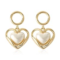 Gold Heart Stud Earrings for Women Girls, Dangle Earrings Drop Gift for Her