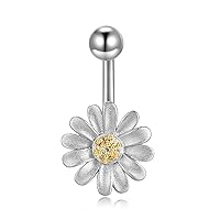 CRMAD Sterling Silver Daisy Belly Button Rings Flower Piercing Jewelry for Women Girls Hypoallergenic