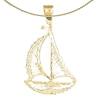 14K Yellow Gold Sail Boat Pendant with 18