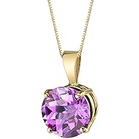 PEORA 14K Yellow Gold Created Pink Sapphire Pendant, Classic Solitaire, Round Shape, 8mm, 2.50 Carats total