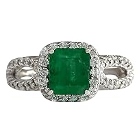 2.18 Carat Natural Green Emerald and Diamond (F-G Color, VS1-VS2 Clarity) 14K White Gold Engagement Ring for Women Exclusively Handcrafted in USA