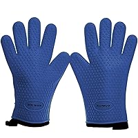 KITCHEN PERFECTION XL Silicone Smoker Oven Gloves -Extreme Heat Resistant BBQ Gloves -Handle Hot Food Right on Your Grill Fryer & Pit | Waterproof Oven Mitts Grill Gloves |Superior Value Set+3 Bonuses