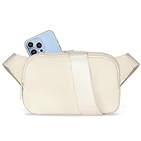 MAXTOP Beige Cossbody Belt Bag Fanny Packs for Women with Makeup Brush Holder Fashion Waist Pack for Yoga Shopping Workout Running Traveling Gym