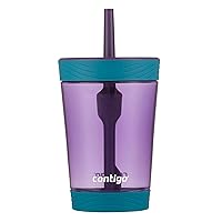 Kids Spill-Proof 14oz Tumbler with Straw and BPA-Free Plastic, Fits Most Cup Holders and Dishwasher Safe, Eggplant