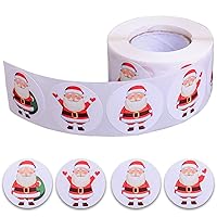 4 Styles 500 Pcs Christmas Stickers Santa Claus Stickers Tags 1.5 Inch Self Adhesive Stickers Labels for Xmas Party Decoration, 1 Roll (Xmas Santa)