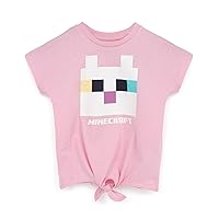 Minecraft T Shirt for Girls | Kids Kitty Front Character Tie Pink Gamer Tee | Childrens Clothing Gaming Merchandise Gifts