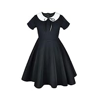 Girl's Short and Long Sleeve Casual Vintage Peter Pan Collar Fit and Flare Skater Party Dress 2-12 Years