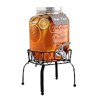 1 Gallon Beverage Dispenser with Stand, 18/8 Stainless Steel Spigot - Airtight & Leakproof Glass Sun Tea Jar with Anti-Rust Lids, Drink Dispensers for Parties - Laundry Detergent Dispenser
