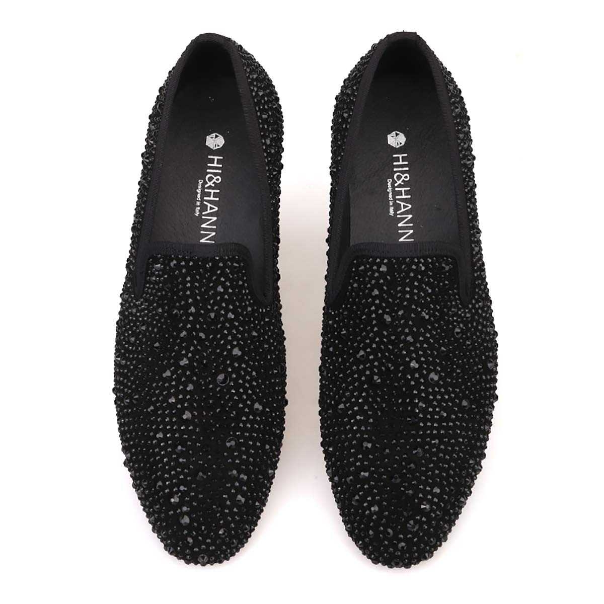 HI&HANN Men's Crystal Suede Genuine Leather Loafer Shoes Slip-on Loafer Round Toes Smoking Slipper