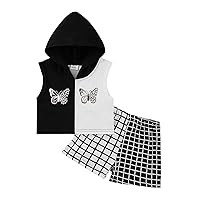 Toddler Girls Sleeveless Hooded Crop Top+Leopard Shorts Two Piece Set Summer Sweatsuits Casual Sports Suit