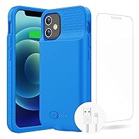 GIN FOXI Battery Case for iPhone 12 Pro Max, Real 7000mAh Ultra-Slim Battery Charging Case Rechargeable Anti-Fall Protection Extended Charger Cover for iPhone 12 Pro Max Battery Case(6.7 inch) Blue