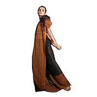 Plain Body Black & Brown Border Sari Formal Indian Cotton Handloom Weaving Bengal Woman Saree Blouse Eid HIT