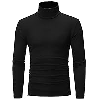 Men's Slim Fit Turtleneck Undershirt Long Sleeve Soft Comfy Stretch T-Shirts Casual Solid Knitted Thermal Pullover Top(B#Black,Large)