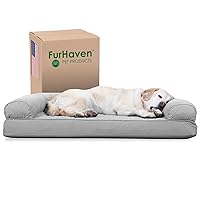 Furhaven Cooling Gel Dog Bed for Large Dogs w/ Removable Bolsters & Washable Cover, For Dogs Up to 95 lbs - Quilted Sofa - Silver Gray, Jumbo/XL