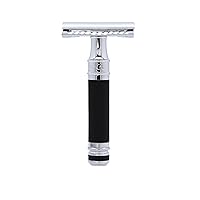 DES86RCBLAMZ Short Handled Classic Double Edge Manual Eco-Friendly and Reusable Safety Razor for Men and Women for Shaving Cream or Soap Fits All DE Razor Blades (Black Rubber Coated)