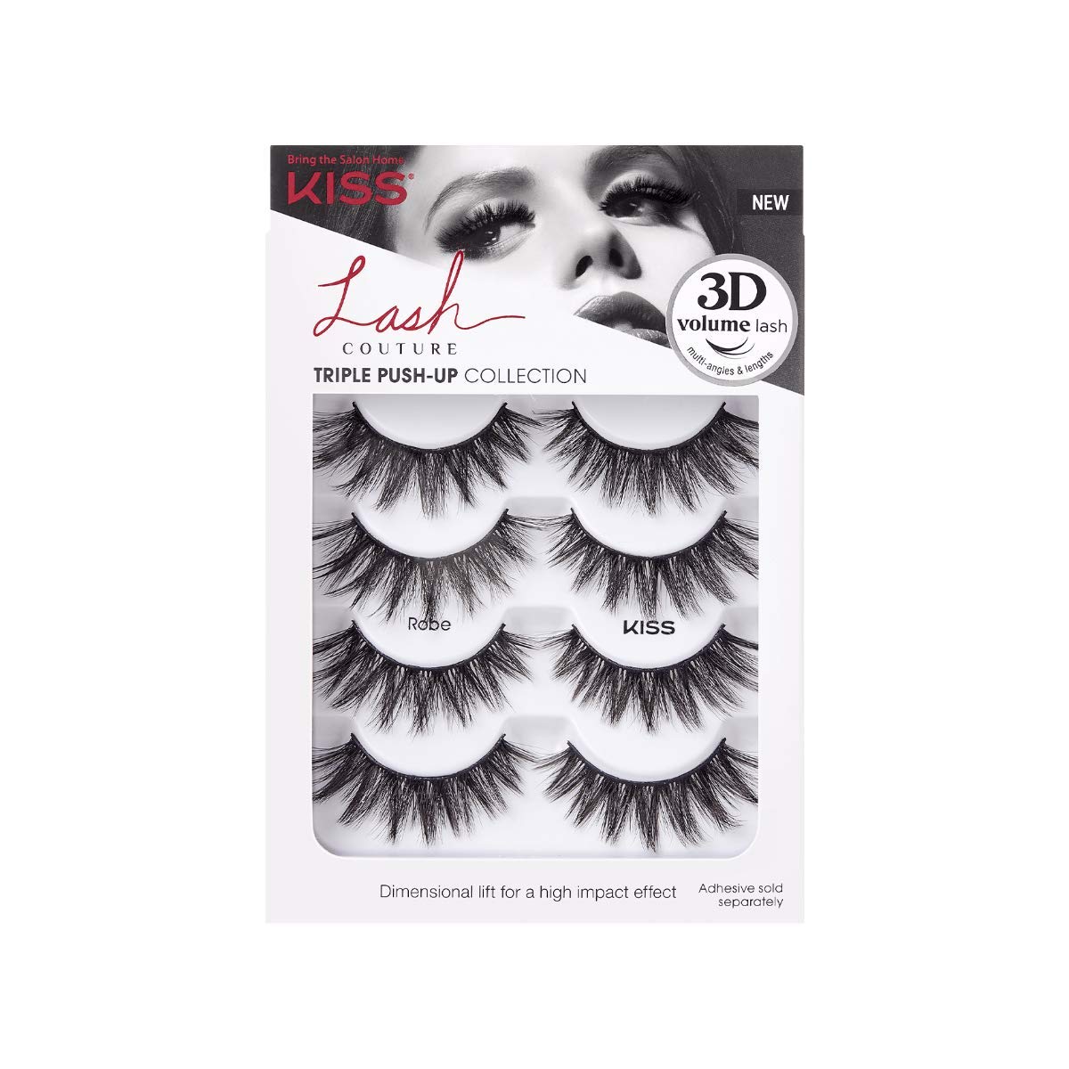 KISS Lash Couture Triple Push Up Collection Multipack, 3D Volume False Eyelashes, Triple Design Technology, Multi-Angles & Lengths, Cruelty-Free, Contact Lens Friendly, Reusable, Style Robe, 4 Pairs