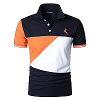 HOOD CREW Man’s Fashion Polo Shirts Short Sleeves Collared T Shirt Color Block Sports Golf Polos