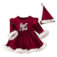 Newborn Baby Girl Christmas Dress Santa Baby Red Velvet Romper Dress with Santa Hat 2Pcs Infant Gowns