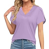 Blouses for Women Business Casual, Dressy Fashion Solid Color Retro T-Shirt V Neck Oversized Tshirts, S, XXL