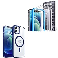 CANSHN Magnetic Designed for iPhone 12/12 Pro Case Clear Blue 3 Pack Screen Protector for iPhone 12 and iPhone 12 Pro Tempered Glass with Easy Installation Frame - 6.1 Inch