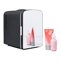 Chefman - Iceman Portable Mirrored Personal Fridge 4L Mini Refrigerator, Skin Care, Makeup Storage, Beauty, Serums & Face Masks, Small For Desktop Or Travel, Cool & Heat, Cosmetic Application, Black