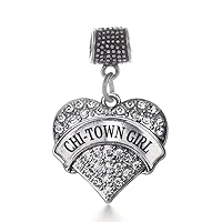 Inspired Silver - Silver Pave Heart Charm for Bracelet with Cubic Zirconia Jewelry