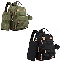 iniuniu Diaper Bag Backpack, Large Unisex Baby Bags for Boys Girls, Waterproof Travel Back Pack with Diaper Pouch, Washable Changing Pad, Pacifier Case and Stroller Straps (Black and Army Green)