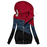 Womens Zip Up Hoodies Long Jacket Plus Size Loose Drawstring Parka Color Sweatshirt Fashion Casual Outwear Pockets