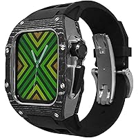 Rm Style Carbon Fiber+Titanium Metal Case Rubber Band Mod Kit，For Apple Watch Series 9 8 7 45mm Watch Band，Men Smart Watches Modification Accessories With Tool
