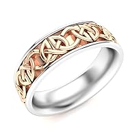 Diamondere Natural and Certified Celtic Wedding Band Ring in 14k Rose and White Gold | 6.5 MM Band Ring for Mens, US Size 4 to 12
