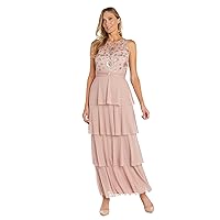 R&M Richards Long Sleeveless Gown W/Tiered Matte Chiffon Skirt and Sequin Embellishments