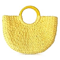 Simple Retro Semi-circle Rattan Straw Bag Hand-Woven Round Handle Handbags Summer Beach Bag Tote Straw Bag Purse