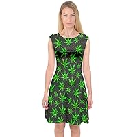 PattyCandy Womens Hot Casual Dress Pink Cannabis Marijuana Stylish Capsleeve Midi Dress, XS-3XL
