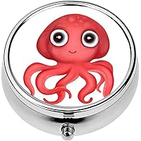 Mini Portable Pill Case Box for Purse Vitamin Medicine Metal Small Cute Travel Pill Organizer Container Holder Pocket Pharmacy Cute Baby red Octopus Hand Drawn Watercolor a Little Cartoon Baby octo