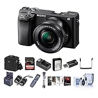 Sony Alpha a6400 Mirrorless Digital Camera with 16-50mm Lens - Bundle w/Bag, SD Card & Reader, Battery, Cleaning Kit, Card Case, Tripod, Editing Software, Release Transmitter & Cable, 40.5mm Filters