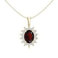 Natural Garnet Diana Pendant Necklace with Diamond for Women in Sterling Silver / 14K Solid Gold