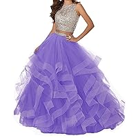 Women's Sexy 2 Piece Prom Dresses Long A Line Satin Beaded Formal Evening Gown