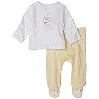 Absorba Newborn Unisex 2 Piece Footed Pant Set Yellow/Wht, 6-9 Months