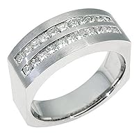 18k White Gold Mens Princess Cut 2-Row Diamond Ring 1.50 Carats