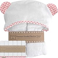 Premium Hooded Baby Towel + (6 Piece) Washcloth Gift Bundle - Organic Viscose Made from Bamboo Baby Towels - (Pink Gingham Bundle)