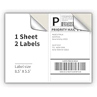 Half Sheet Shipping Labels for Laser and Inkjet Printers – 2 Per Page Self Adhesive Mailing Labels – White 8.5 x 5.5 (50 Labels)