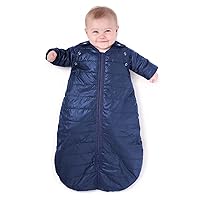 Baby Sleeping Bag Sack - Warm Quilted Duvet Material - Outdoor & Indoor, Unisex Travel Wearable Blanket. Fits Toddlers, Removable Sleeves & Convenient Shoulder Snaps, Indigo, Large (18-36 Months)