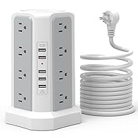 Surge Protector Power Strip Tower with USB Ports, Fararaka 6FT Extension Cord with 16 Multiple Outlets and 5 USB Ports, Flat Plug Charging Station for Home, Office, Dorm Room