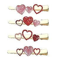 4Pcs Valentine's Day Heart Hair Clips Rhinestone Heart Hairpins Red Heart Hair Barrettes for Women Girls Styling Hair Accessory Valentines Gift