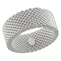Sterling Silver 10mm Mesh Ring Wedding Band for Men and Women Solid Heavy ITALY sizes 5-13