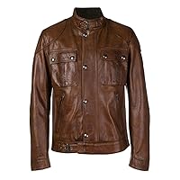 Men's Genuine Lambskin Leather Jacket Biker Soft Stylish Motorcycle Brown Jacket LLML122