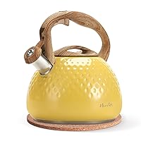 Tea Kettle, Tea Pot for Stovetop, 2.5QT Whistling Kettle with 5-Layers bottom, Food Grade Stainless Steel Kettles with Hot-Resistant Handle Gas Electric Applicable, Yellow